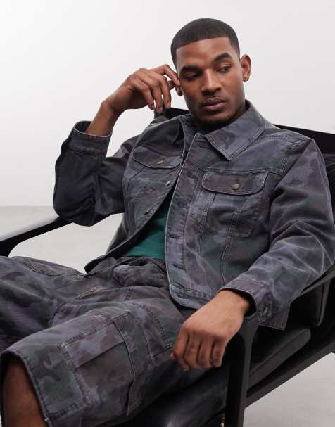 Weekday - Truckerjack in marineblauwe camouflageprint, deel van co-ord set - view 1