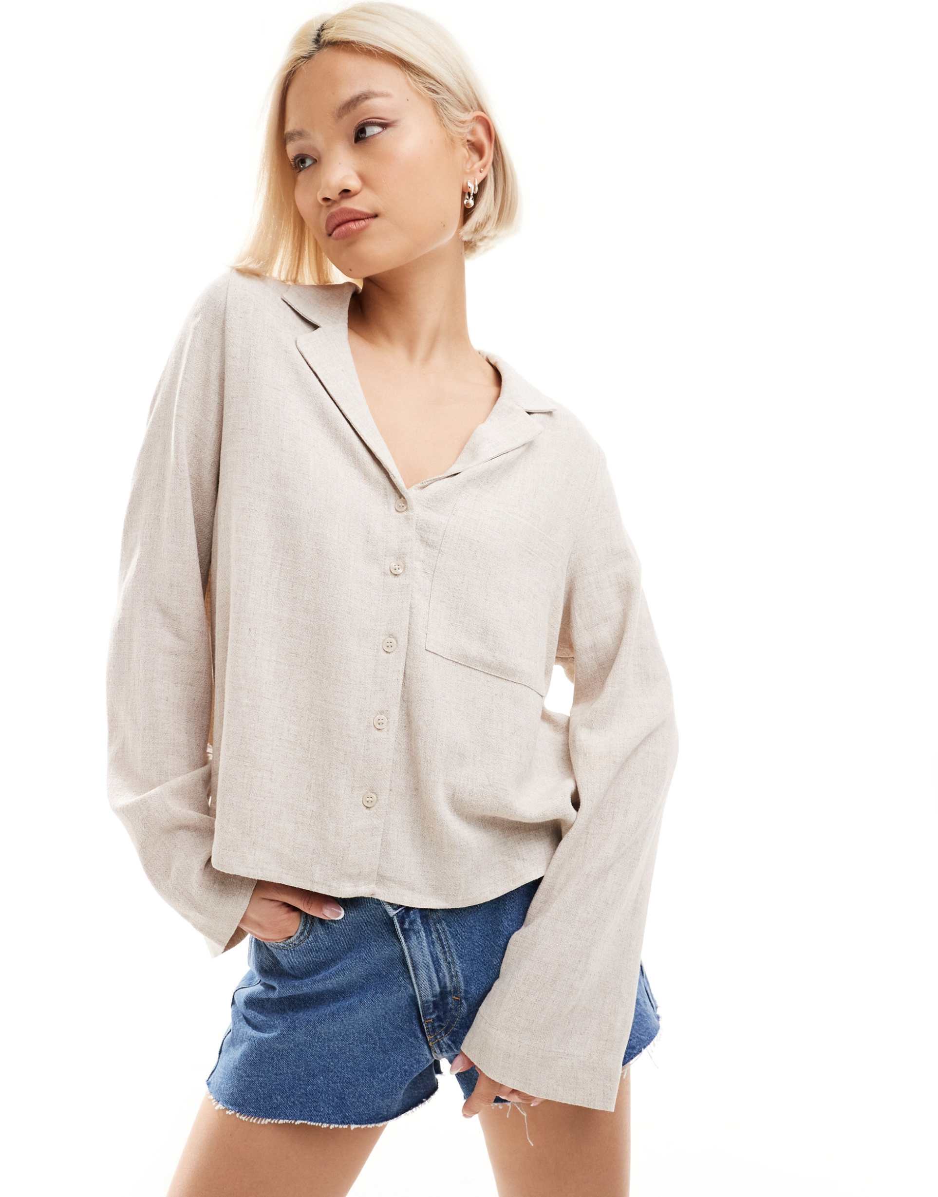 weekday trust linen mix blouse in off-white