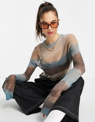 Weekday Tuck recycled ombre knitted crew neck top