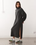 [Weekday] Weekday turtle neck knitted maxi dress in black melange - Exclusive to ASOS XL Black melange