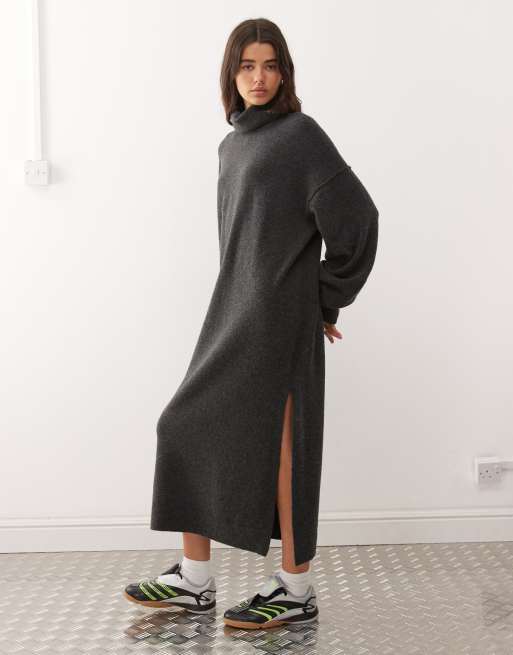 Weekday turtle neck knitted maxi dress in black melange – Exclusive to ASOS