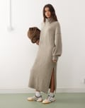 [Weekday] Weekday turtle neck knitted maxi dress in light mole melange - Exclusive to ASOS-Brown S Light mole melange