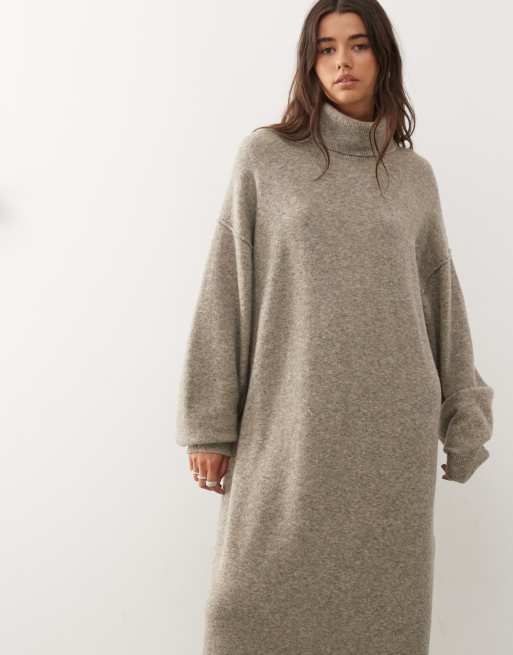 Weekday turtle neck knitted maxi sweater dress in light mole melange exclusive to ASOS