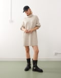 [Weekday] Weekday turtle neck knitted mini dress in beige melange exclusive to ASOS-Neutral S Beige melange