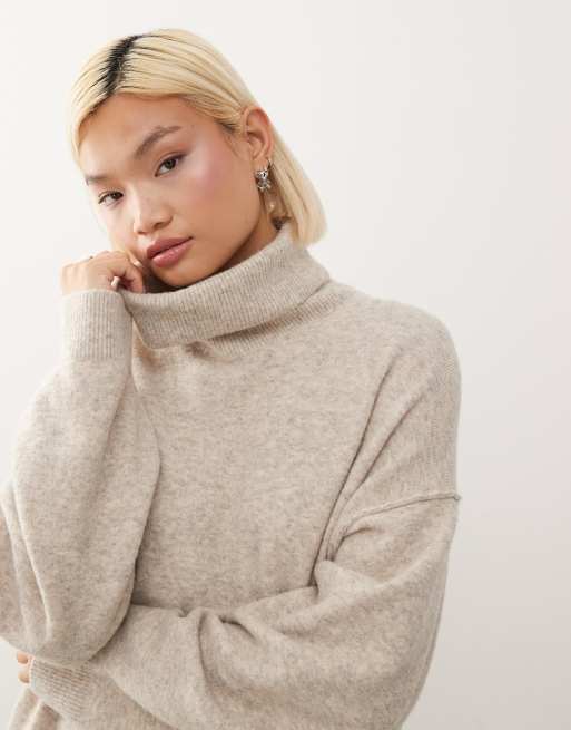 Weekday turtle neck knitted mini jumper dress in beige melange exclusive to ASOS, 4 of 4