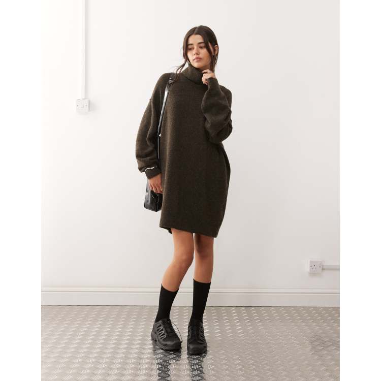 brown turtleneck mini dress Gabbie Turtleneck Sweater Mini Dress