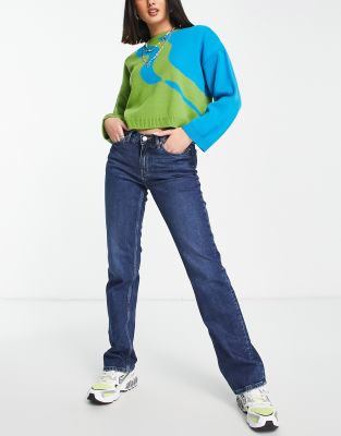 Twig cotton mid rise straight leg jeans in ocean blue - MBLUE