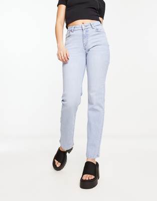 Weekday Twig mid rise v-shape waist straight leg stretch jeans in light verona blue