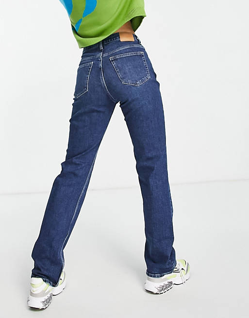 Jeans Weekday Twig organic cotton mid rise straight leg jeans in ocean blue 