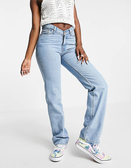 Weekday Twin cotton denim jeans in blue  - MBLUE
