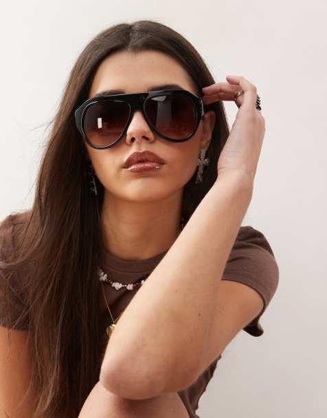 Weekday – Überdimensionale Retro-Sonnenbrille in Schwarz mit braunen Gläsern - view 1