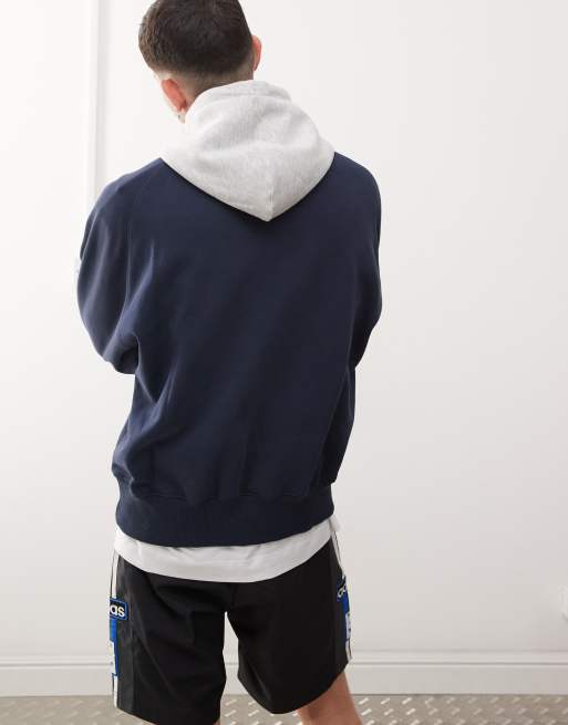 Weekday Uni oversized raglan hoodie with contrast hood in navy, 4 of 4