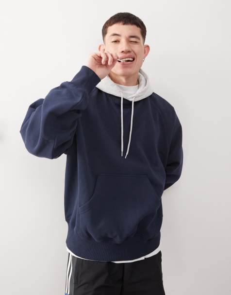 Weekday - Uni - Sweat oversize à manches raglan et capuche contrastante - Bleu marine - view 1