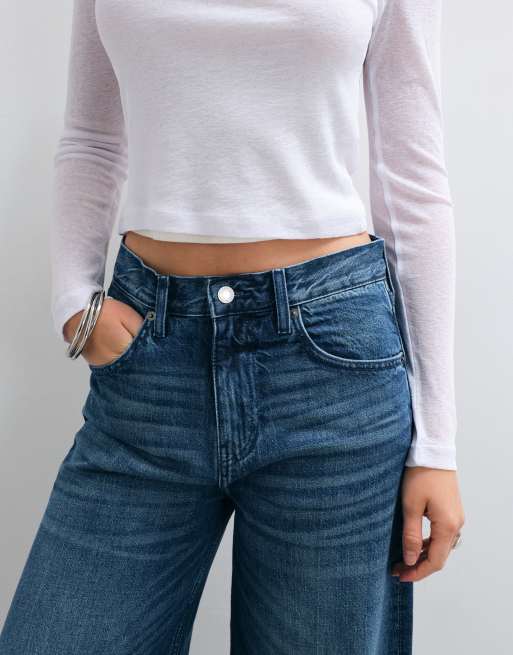 Weekday - Uniseks jeans met wijde pijpen in blauwe wassing, 4 van 5