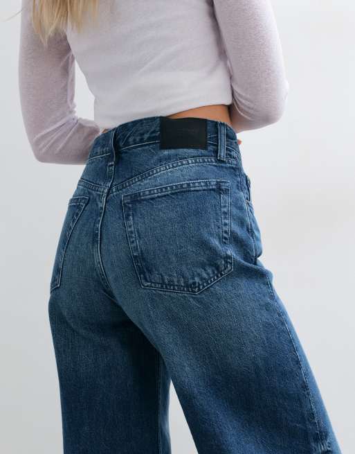 Weekday - Uniseks jeans met wijde pijpen in blauwe wassing, 5 van 5