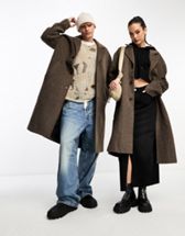Monki tailored double breasted wool blend coat in brown | ASOS