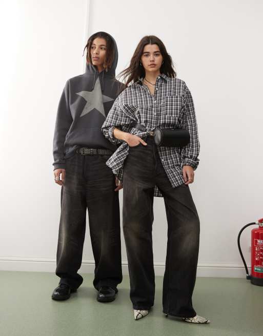 Weekday - Unisex Astro - Baggy jeans met losse pasvorm en lage taille in zwarte acid wash