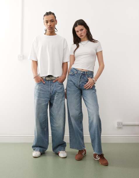 Weekday Unisex Astro baggy wide leg jeans in blue - view 1