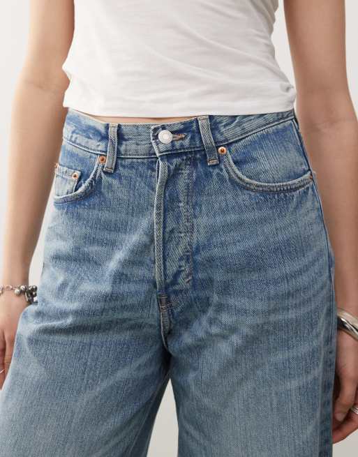 Weekday Unisex Astro baggy wide leg jeans in blue | ASOS