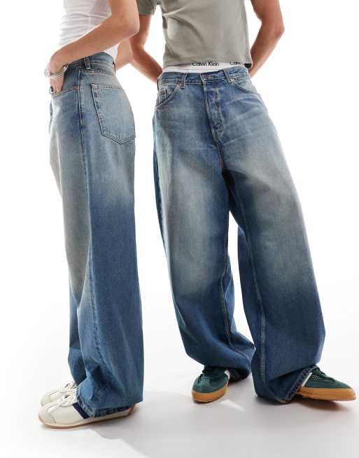 Weekday Unisex – Astro – Blå, lediga jeans med vida ben och strimmig tvätt, 3 av 5