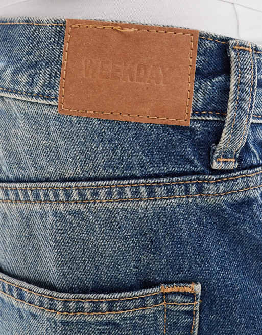 Weekday Unisex – Astro – Blå, lediga jeans med vida ben och strimmig tvätt, 4 av 5