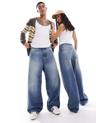 Weekday Unisex – Astro – Blå lediga jeans med vida ben - view 1