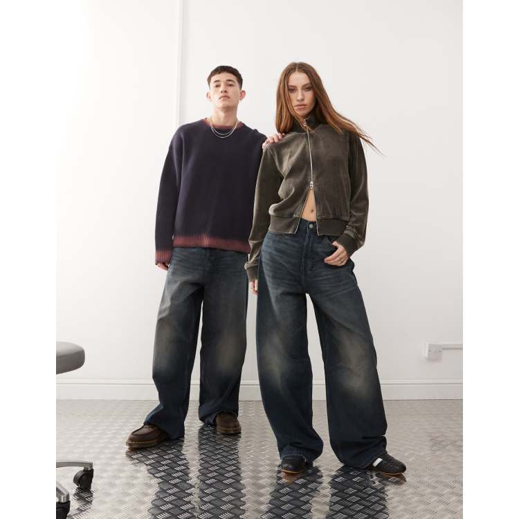 Weekday Unisex Astro Lockere Unisex Baggy Jeans in gestreifter blauer Waschung mit niedrigem Bund ASOS