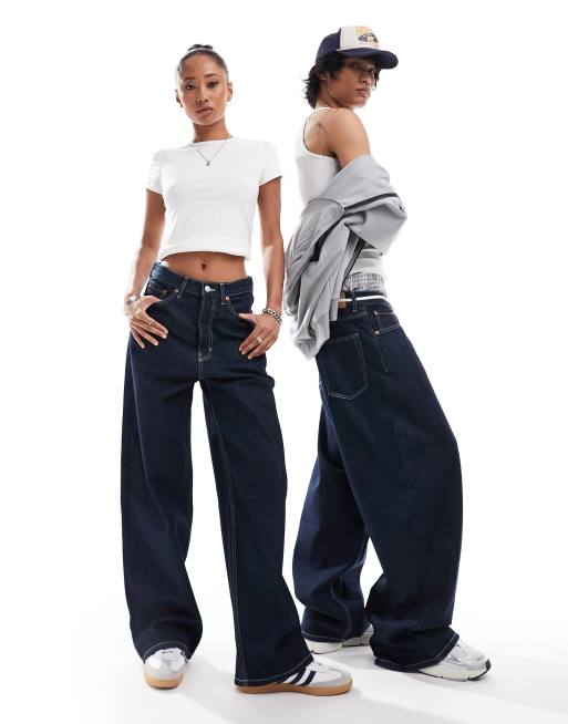 Weekday – Unisex – Astro – Loose Fit Jeans in Blau mit weitem Bein 