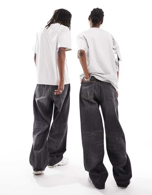 Weekday Unisex Astro loose fit wide leg jeans in ash black, 2 of 5
