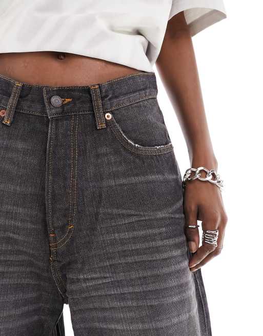 Weekday Unisex Astro loose fit wide leg jeans in ash black, 5 of 5