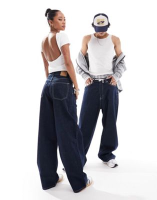 Weekday Unisex Astro loose fit wide leg jeans in blue rinse