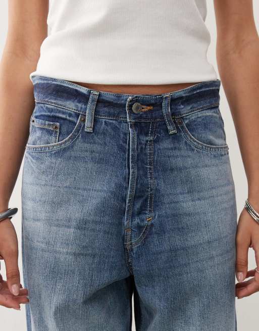 Weekday Unisex Astro loose fit wide leg jeans in faded dark blue wash