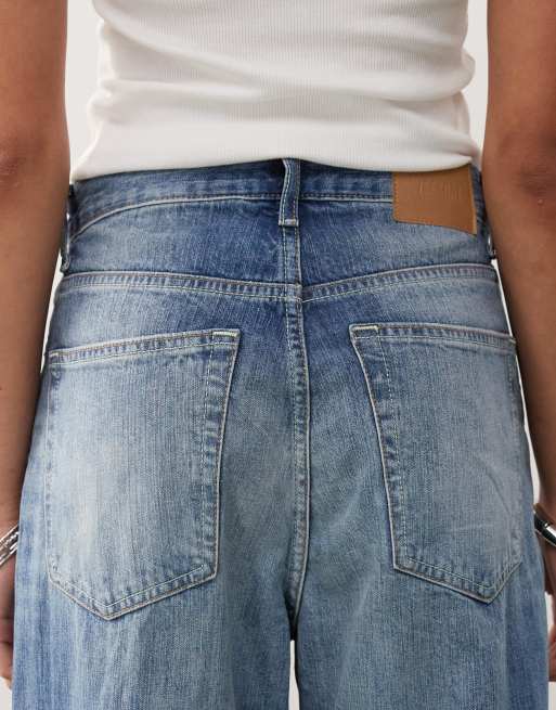 Weekday Unisex Astro loose fit wide leg jeans in faded dark blue wash