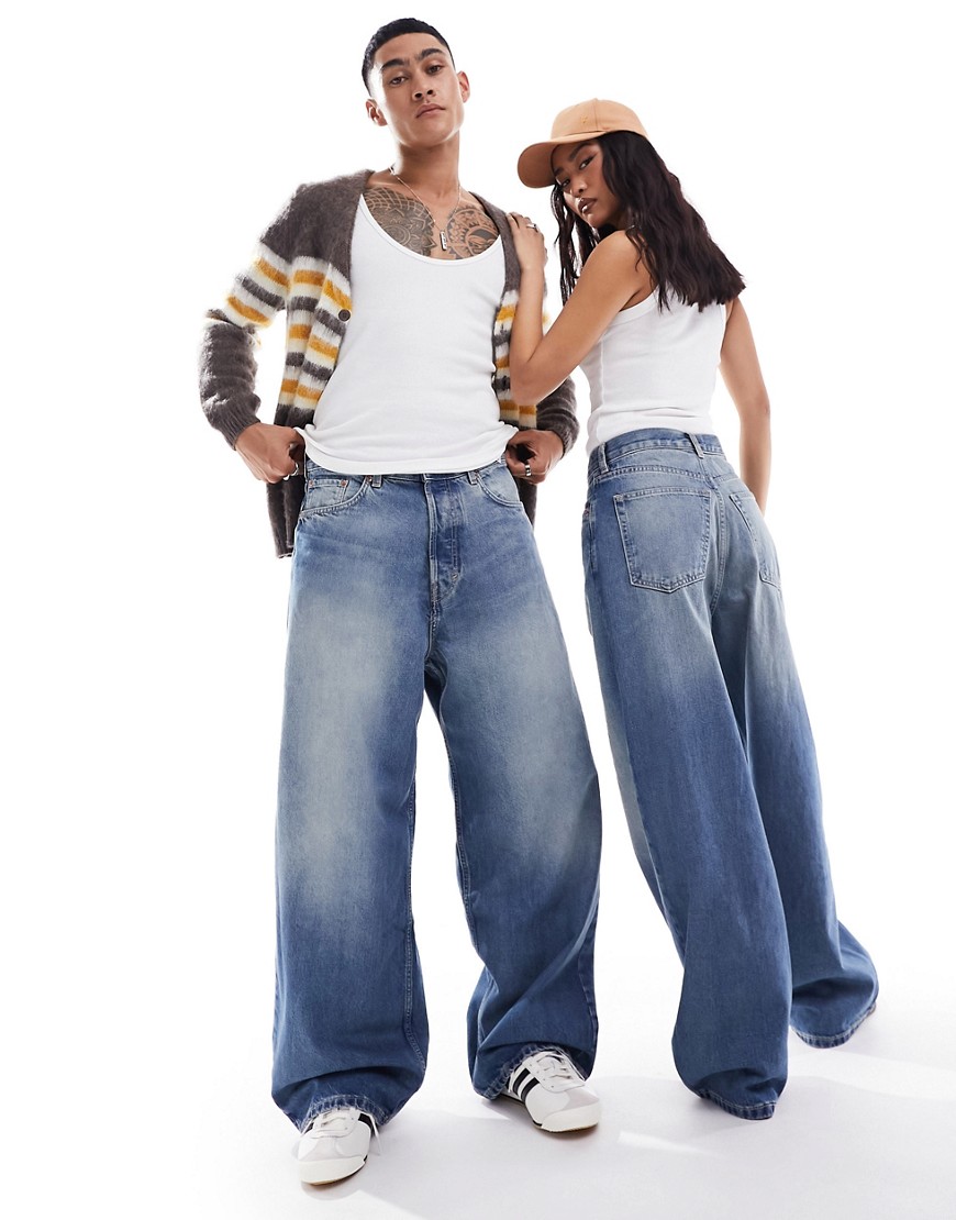 Weekday Unisex Astro Loose Fit Wide Leg Jeans In Jackpot Blue
