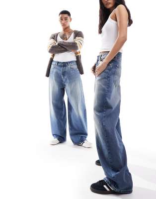 Weekday Unisex Astro loose fit wide leg jeans in jackpot blue