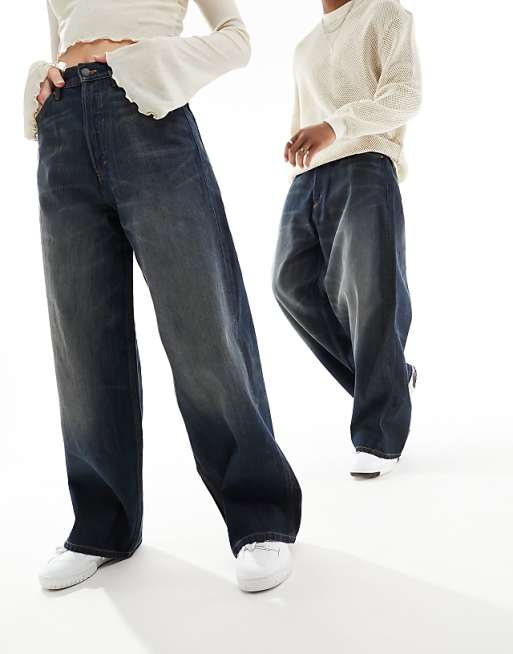 Weekday Unisex Astro loose fit wide leg jeans in Marsh blue Weekday Unisex Astro loose fit wide leg jeans in Marsh blue