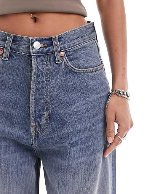 Weekday Unisex Astro loose fit wide leg jeans in trove blue Weekday Unisex Astro loose fit wide leg jeans in trove blue