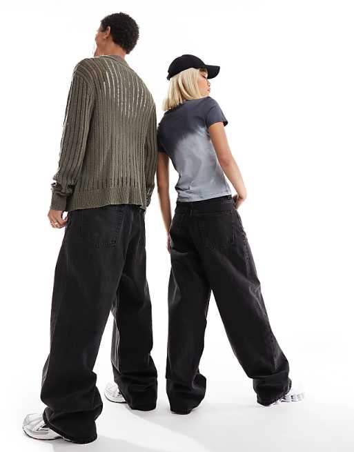 Weekday Unisex Astro loose fit wide leg jeans in tuned black Weekday Unisex Astro loose fit wide leg jeans in tuned black