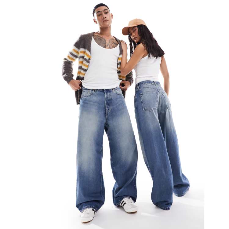 Weekday Unisex – Astro – Niebieskie jeansy o luźnym kroju z