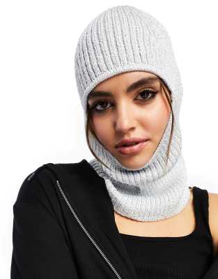 Weekday Unisex Bell Shiny Knit Balaclava In Silver - Exclusive To Asos