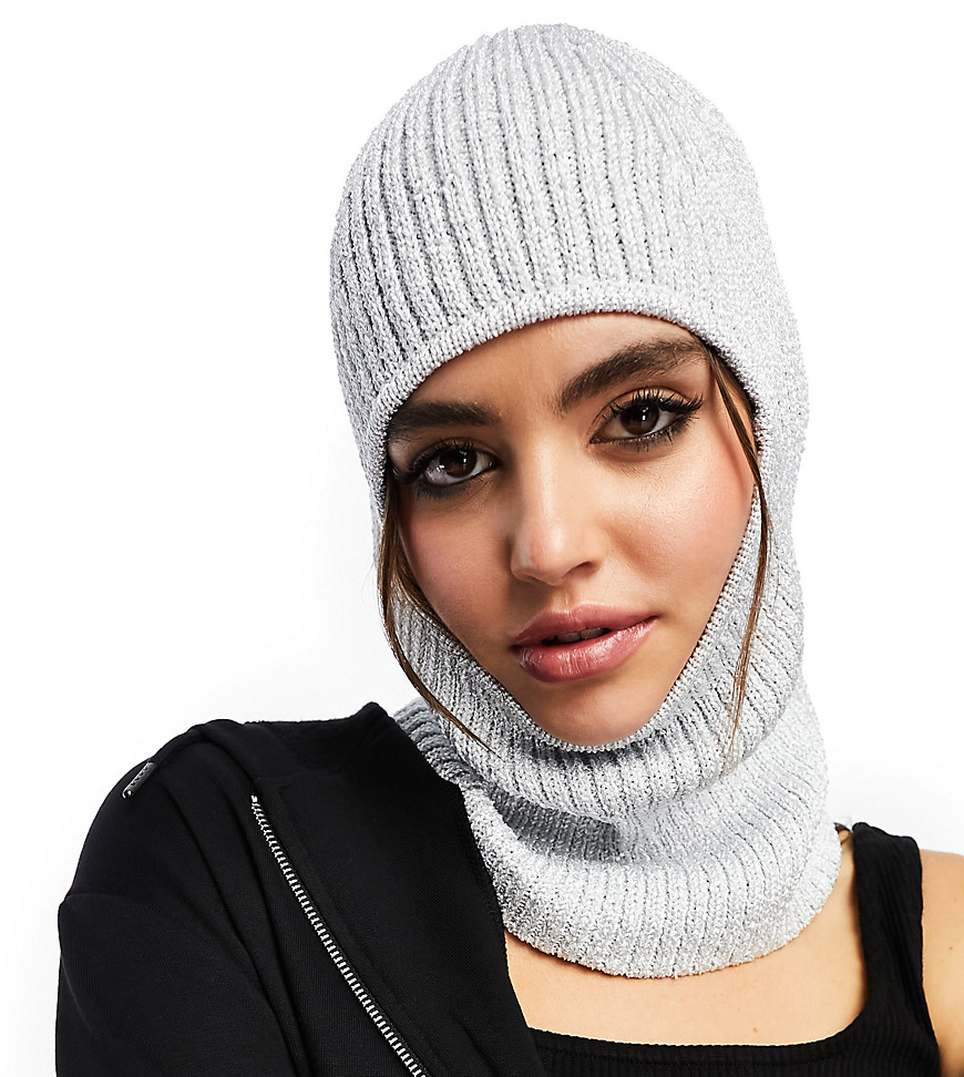 Weekday Unisex Bell Shiny Knit Balaclava In Silver - Exclusive To Asos