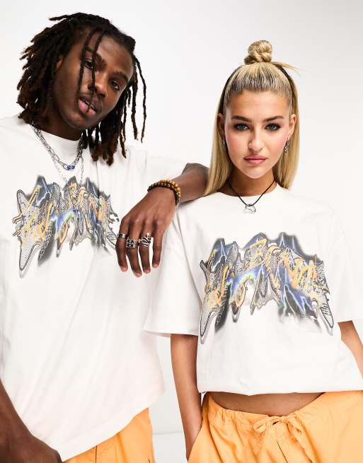 Weekday Unisex – Biały T-shirt oversize z grafiką – tylko w ASOS