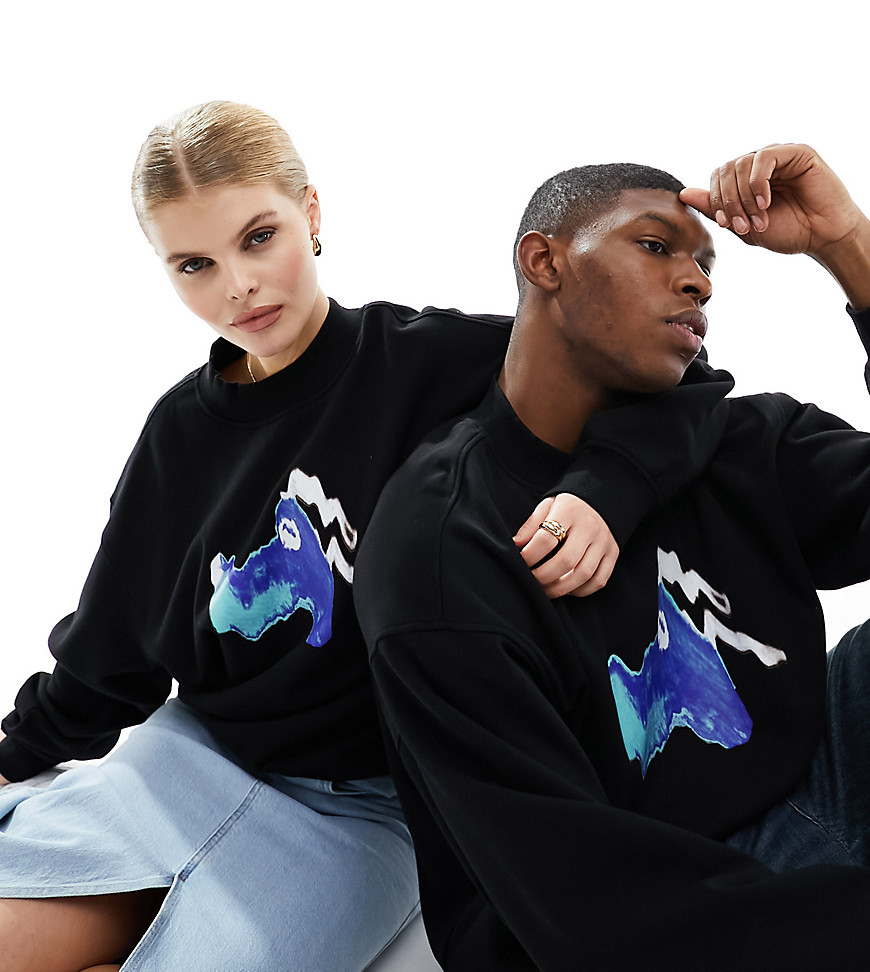Weekday Unisex boxy fit sweatshirt with animal cartoon graphic print in black exclusive to ASOS