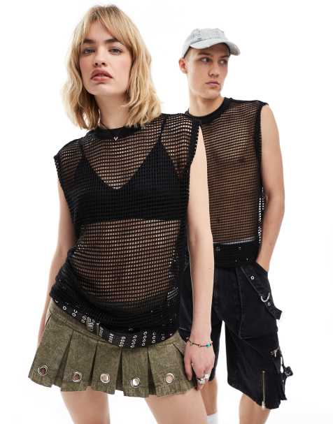 Weekday Unisex boxy mesh singlet in black exclusive at ASOS - view 1