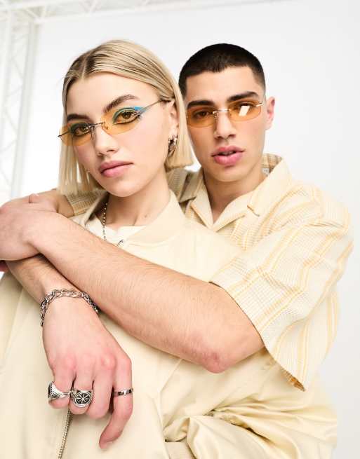 Weekday Unisex – Catch – Okrągłe okulary przeciwsłoneczne w srebrnym odcieniu z żółtymi soczewkami
