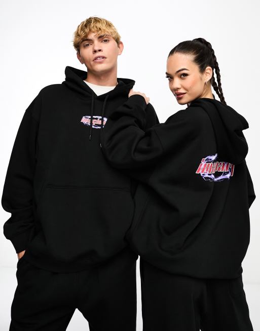 Black oversized cheap graphic hoodie