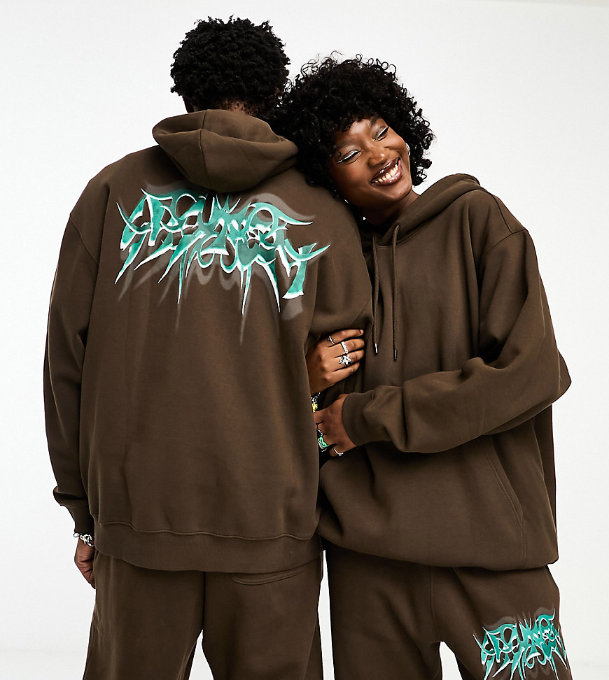 Weekday Unisex co-ord oversized graphic hoodie in brown exclusive to ASOS