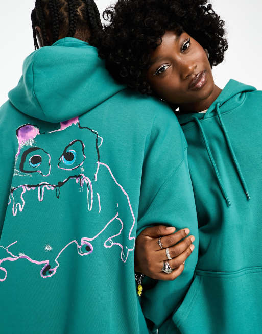 Weekday Unisex co-ord oversized graphic hoodie in green exclusive