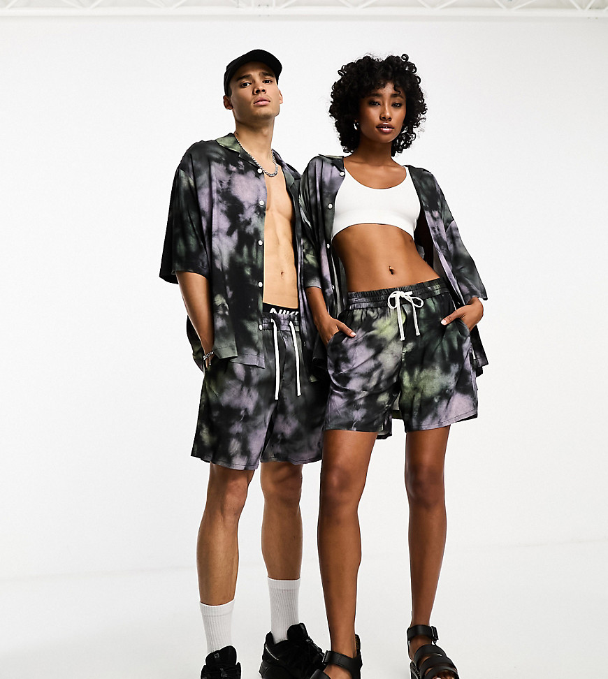 Weekday Unisex co-ord oversized short sleeve resort shirt in black print exclusive to ASOS