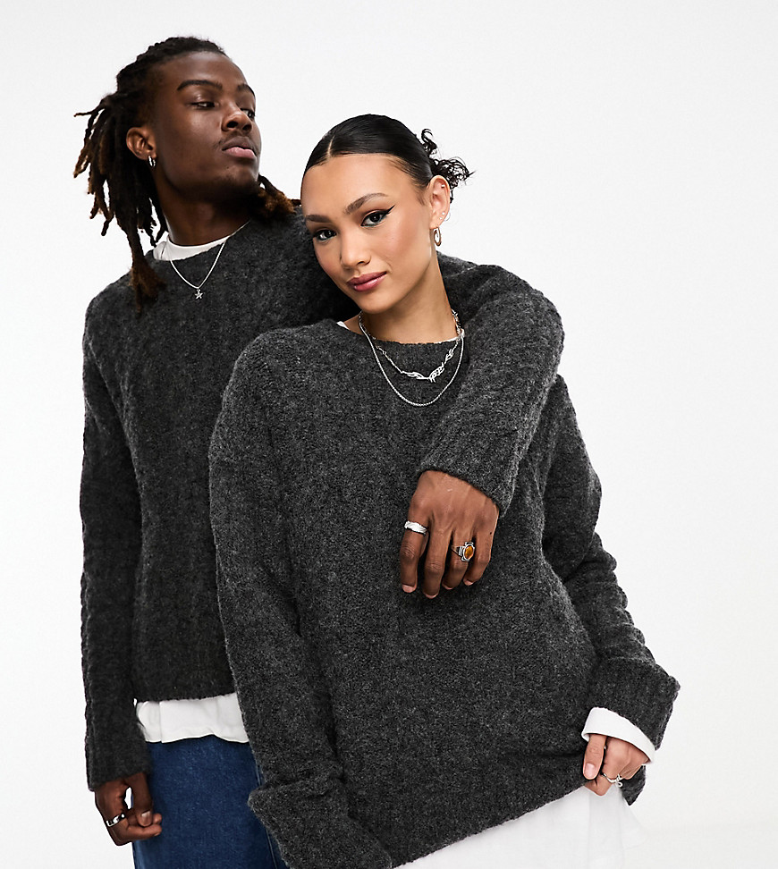Weekday Unisex Daniel wool blend cable knit jumper in dark grey exclusive to ASOS